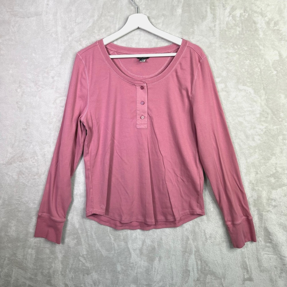 Lauren Ralph Lauren Henley Pink Scoop Neck Top XXL‎ Long Sleeve Preppy Tee